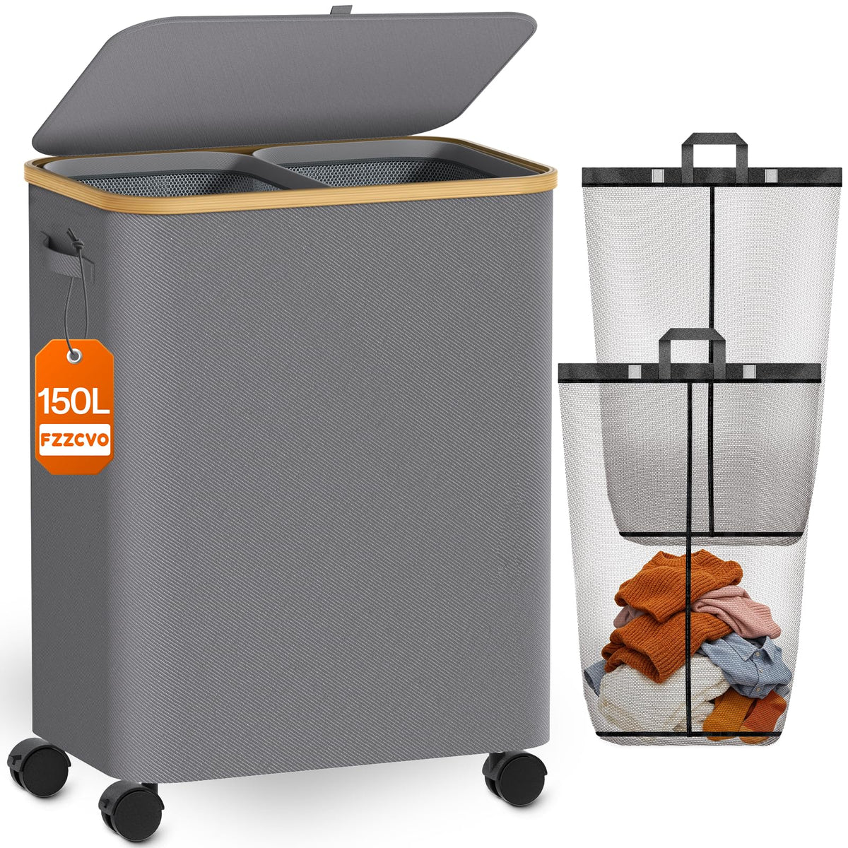 Laundry Hamper with Wheels, 75L Rolling Laundry Basket, Removable Inner Bag