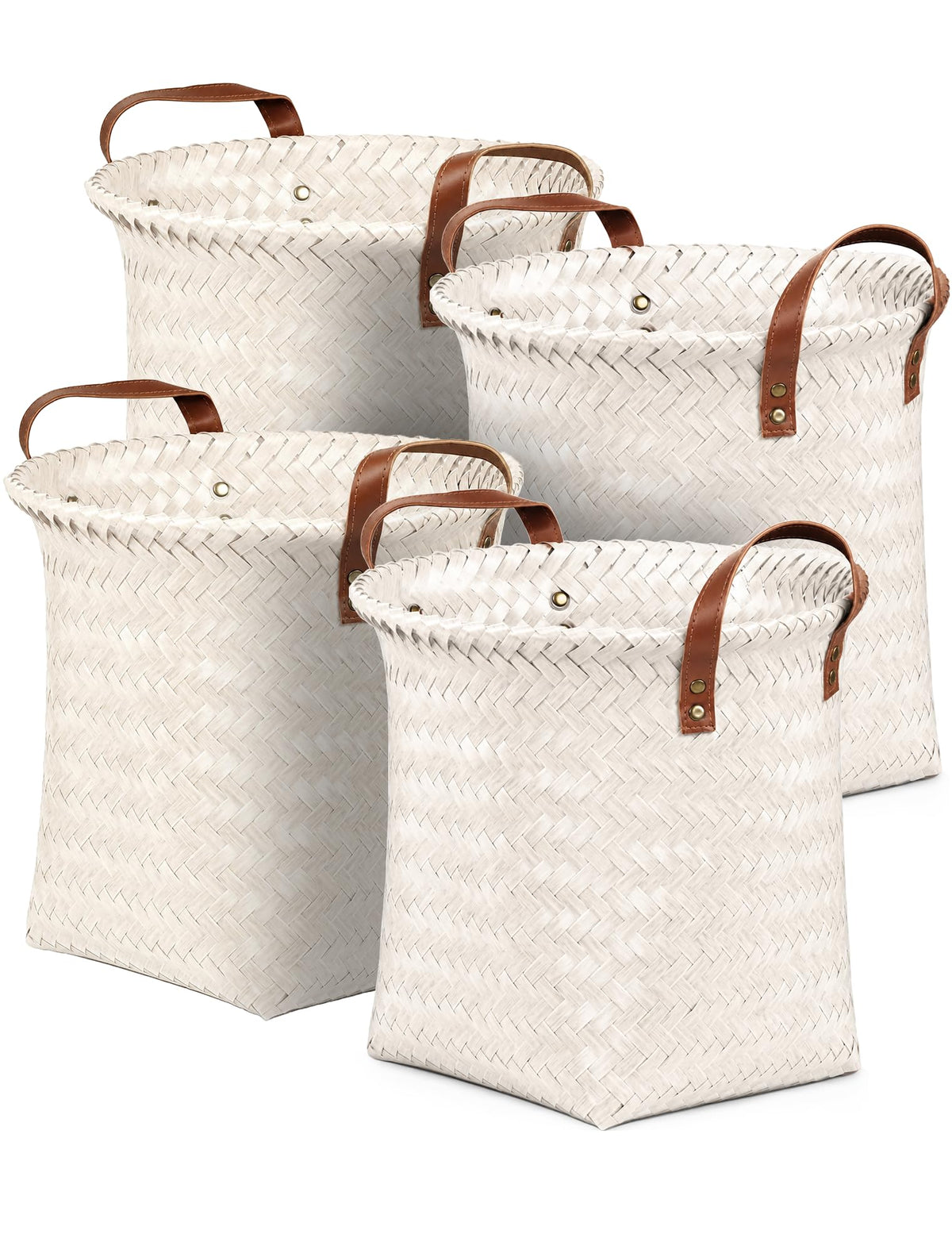 Wicker Storage Baskets, 4 Pack Woven Baskets for Shelves, Brown