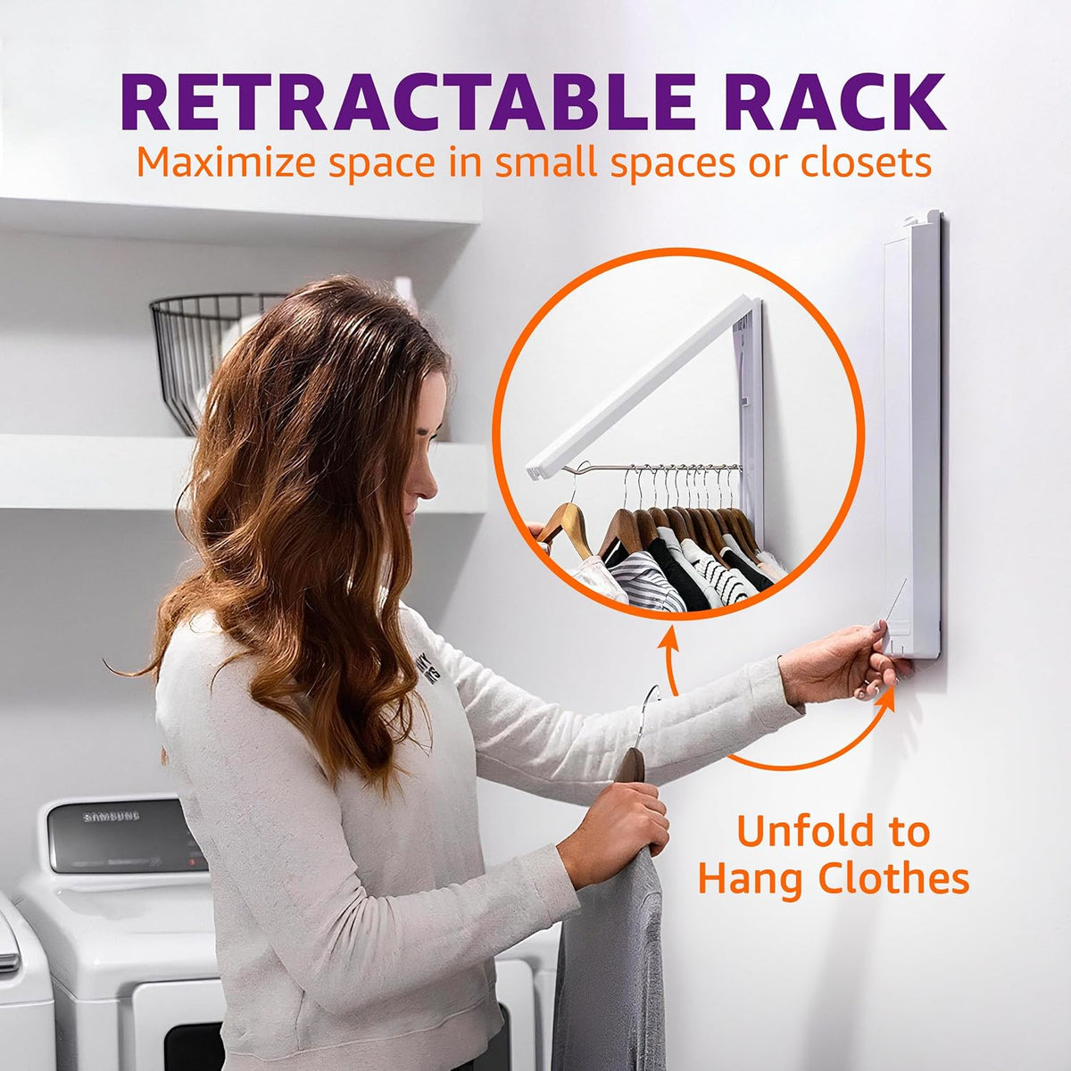 InstaHanger Wall Mounted Clothes Drying Rack - Collapsible, 60lb Capacity