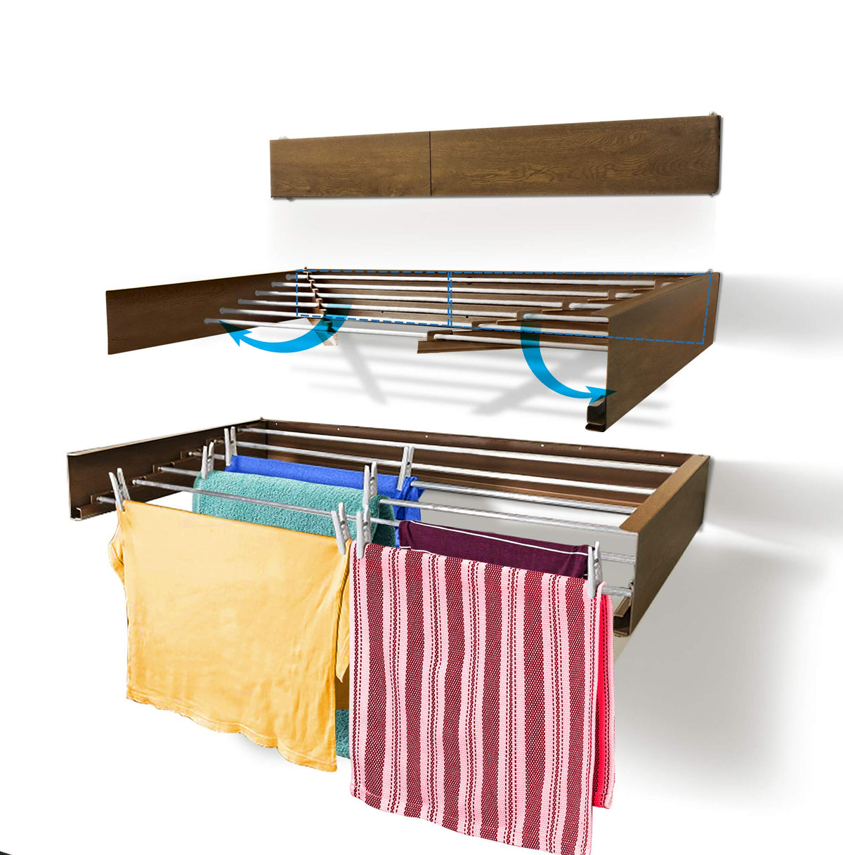 Step Up Laundry Drying Rack (28-INCH White), Wall Mounted, Retractable Clothes Drying Rack, 40lbs Capacity, 11.6 Linear Ft, with Wall Template and Long Screwdriver Bit