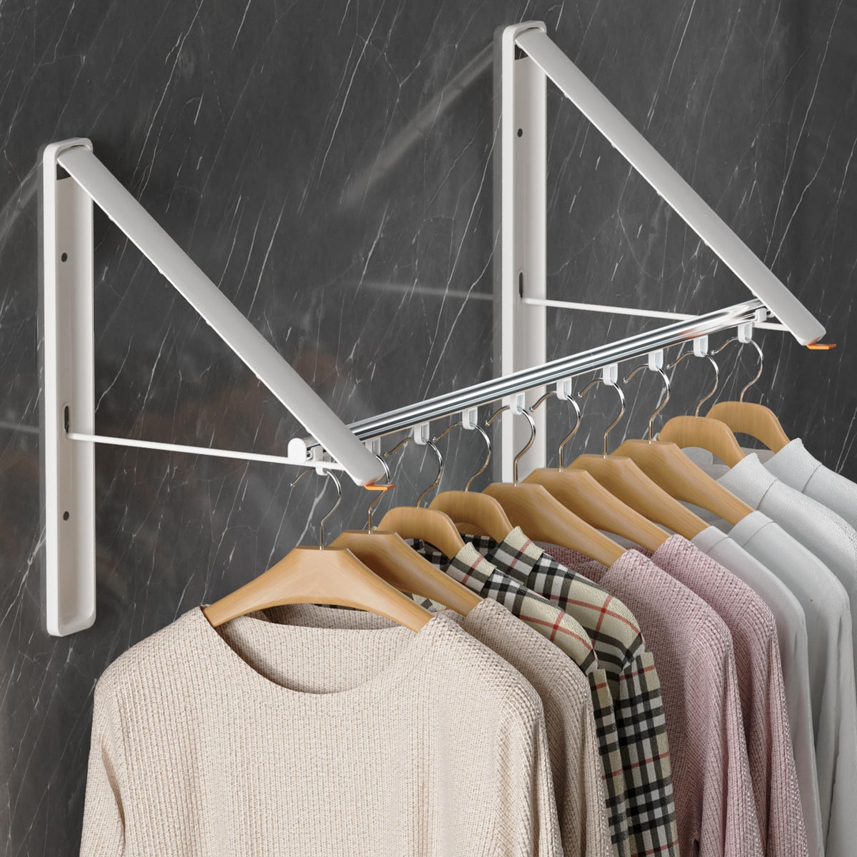 Dr.DJ Clothes Drying Rack Wall Mounted, Retractable & Foldable Clothes Hanger for Laundry Room Organization and Storage, Clothes Hanger Rack for Dorm, Closet, Balcony, Laundry Room(1P, Metal, Black)