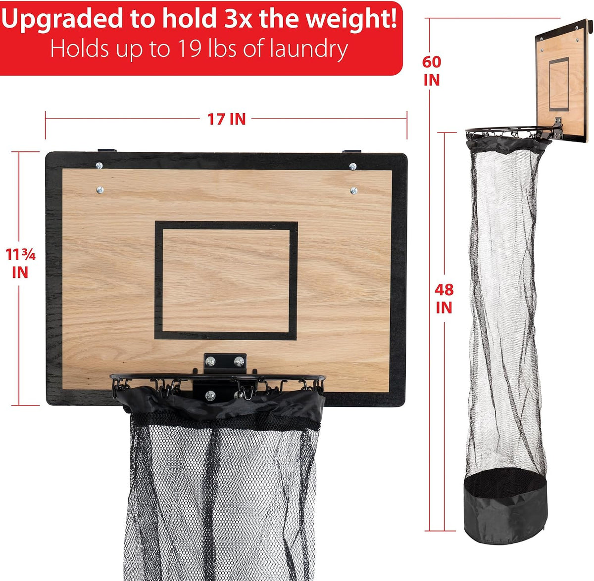 Wooden Basketball Hamper - Hoop Laundry Basket Over the Door - Room Decor