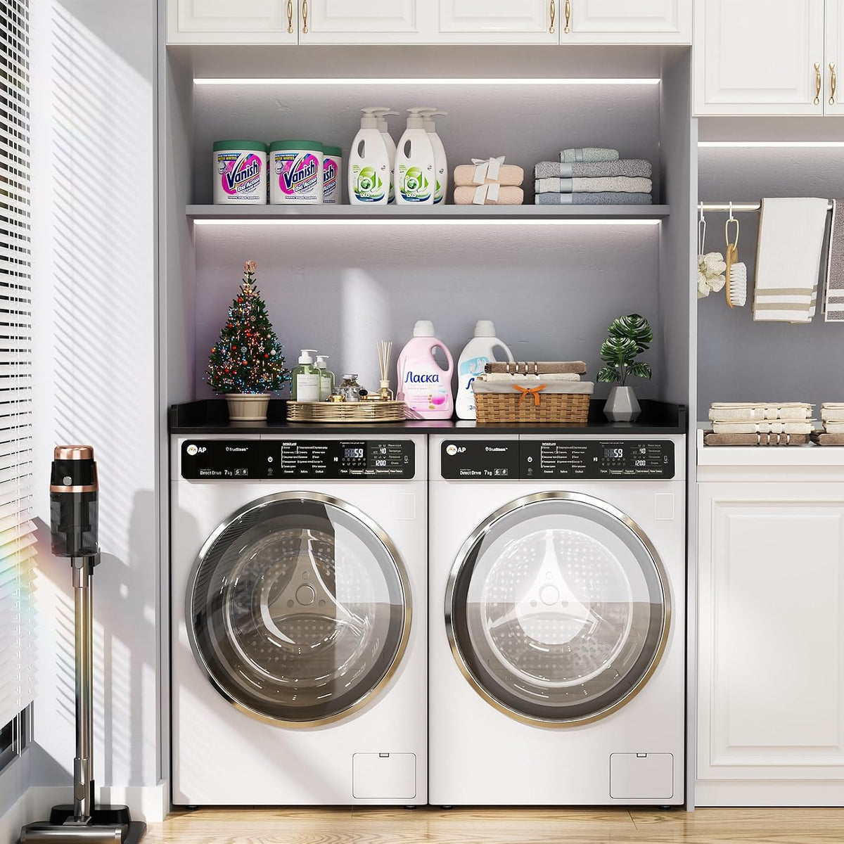 Aheaplus Washer and Dryer Countertop, Laundry Room Organization, Black