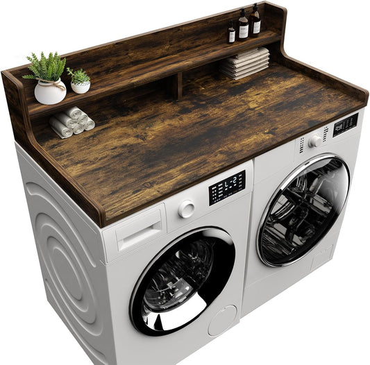 Washer Dryer Countertop, 54" x 27.55" 2-Tier Washer Dryer Topper with Edge, for Laundry Room Organization Rustic Brown