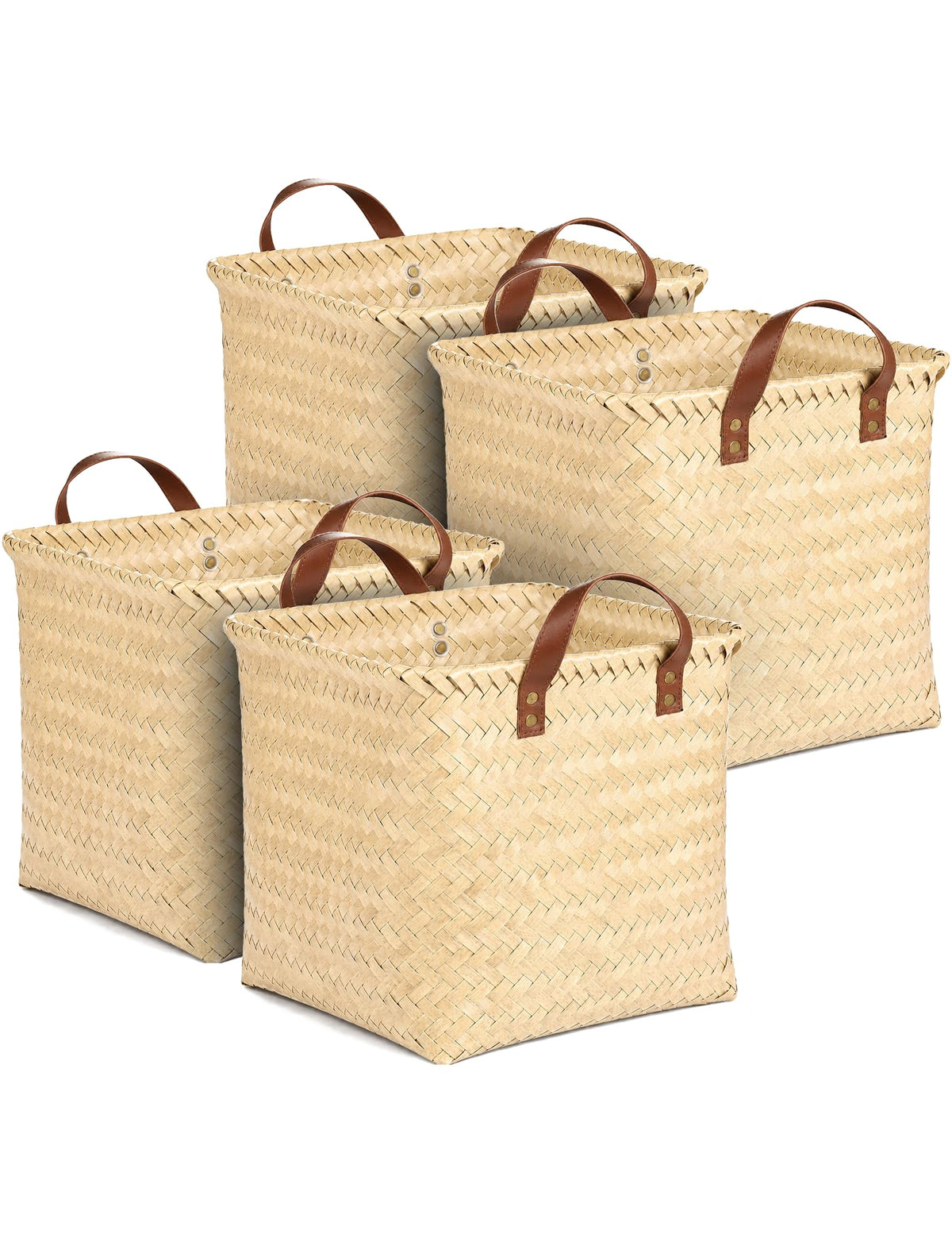 Wicker Storage Baskets, 4 Pack Woven Baskets for Shelves, Brown