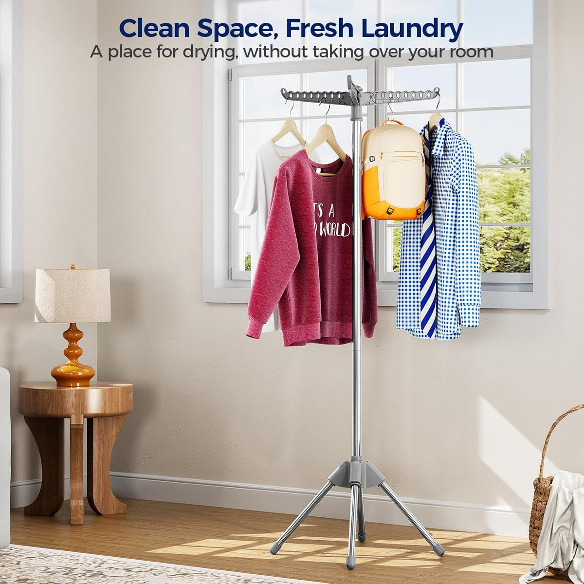 KINGBOARD Clothes Drying Rack, 59" H Laundry Drying Rack, 3 Rotatable Arms