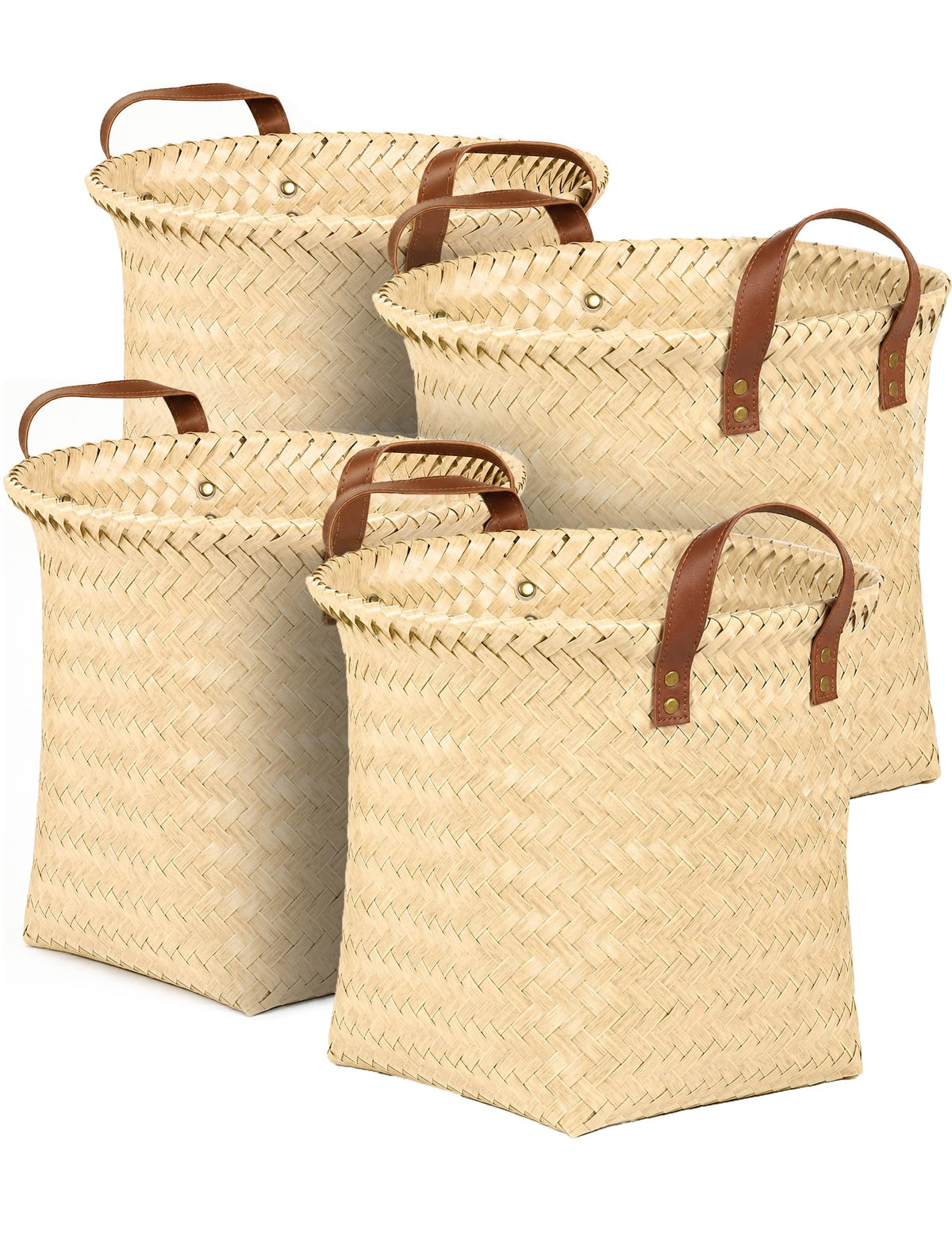Wicker Storage Baskets, 4 Pack Woven Baskets for Shelves, Brown