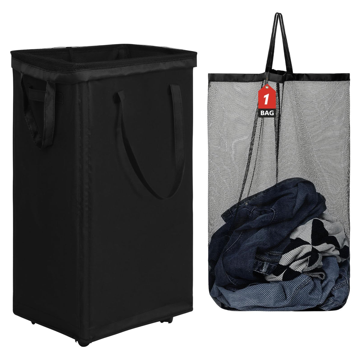 DOKEHOM 52L Slim Rolling Laundry Basket Hamper, Narrow on Wheels, Grey