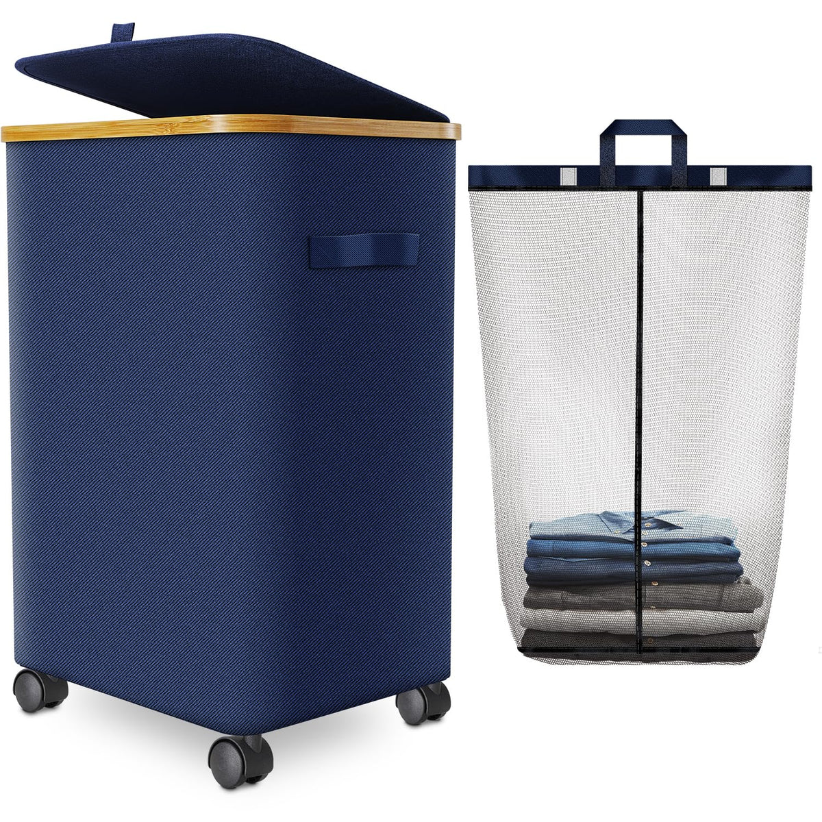Laundry Hamper with Wheels, 75L Rolling Laundry Basket with Lid