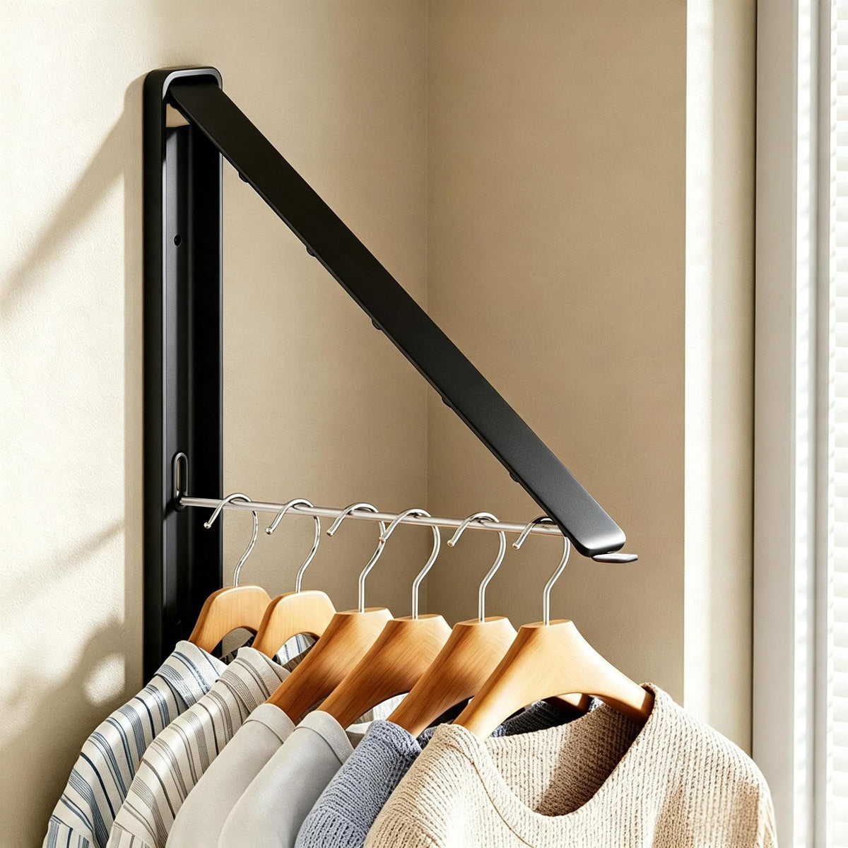 Clothes Drying Rack, Laundry Room Wall Mounted Retractable Clothes Hanger Drying Rack, Laundry Clothing Drying Rack Folding Indoor or Outdoor, Easy Installation Aluminium Dryer, 1pcs(White)
