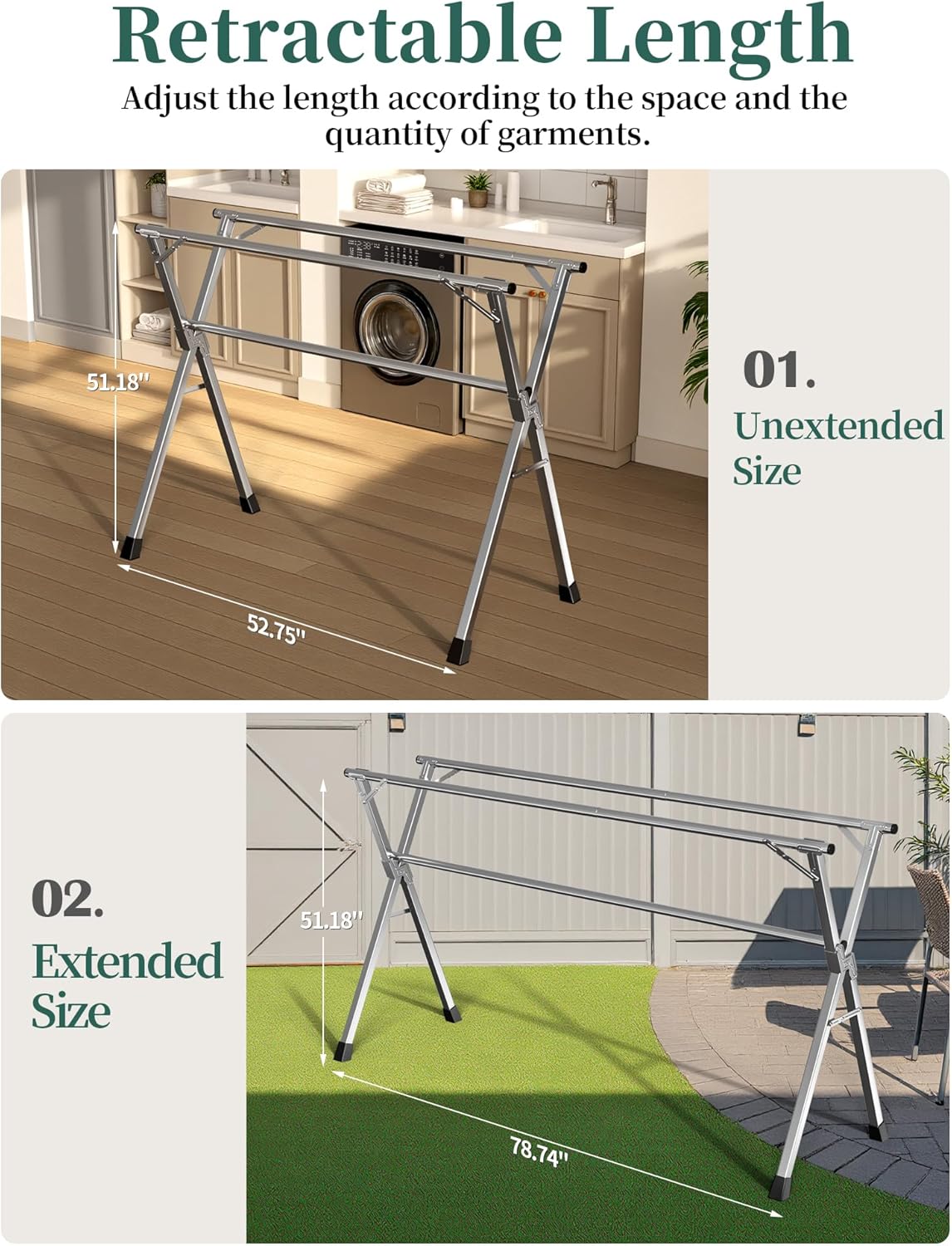 Folding Stainless Steel Laundry Drying Rack 79 Inches