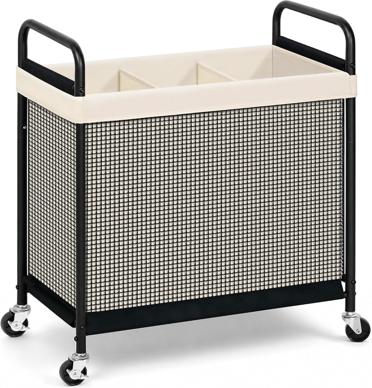 STORAGE MANIAC Rolling Laundry Hamper with Wheels 3-Section Laundry Sorter Rolling Laundrys Basket on Wheels with Removable Bag Clothes Hamper Laundrys Organizer Cart Bathroom Bedroom 120L Beige