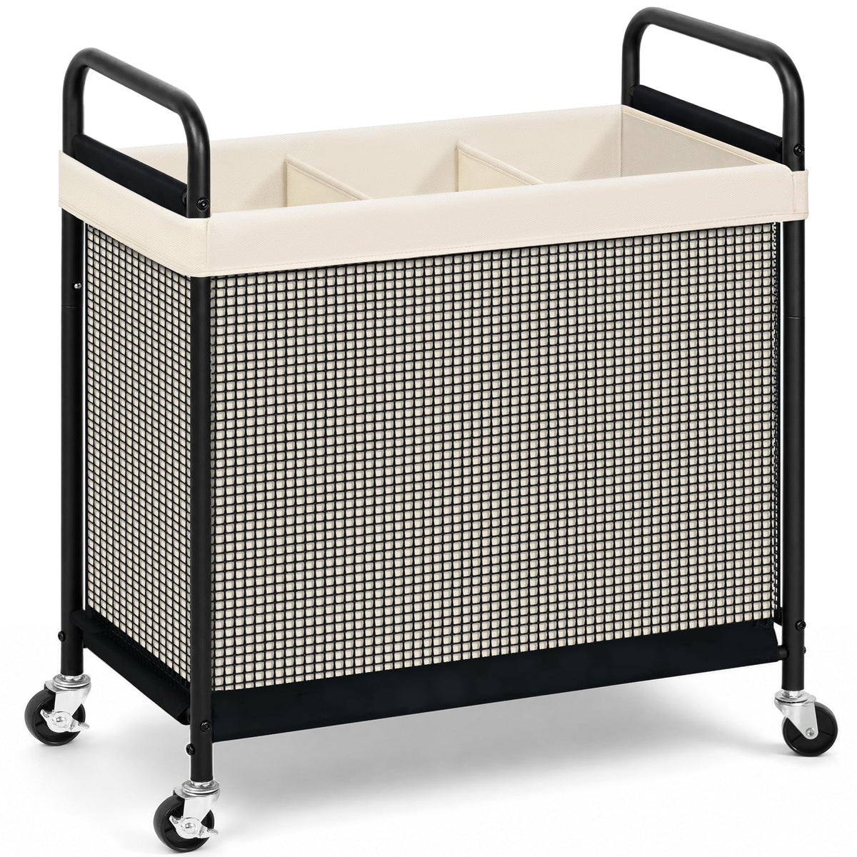 STORAGE MANIAC Rolling Laundry Hamper with Wheels 3-Section Laundry Sorter Rolling Laundrys Basket on Wheels with Removable Bag Clothes Hamper Laundrys Organizer Cart Bathroom Bedroom 120L Beige