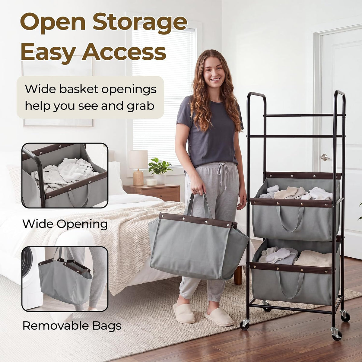 GRANNY SAYS 3 Tiered Laundry Sorter, Narrow Hamper Cart with Wheels