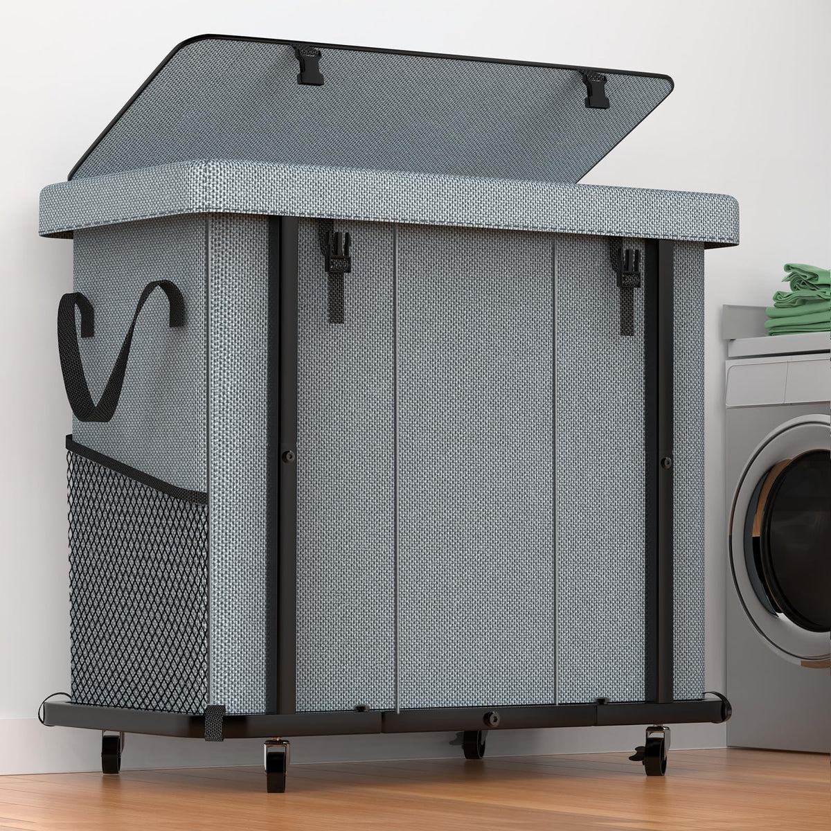Laundry Hamper with Lid,150L Rolling Laundry Basket with Wheels,Grey