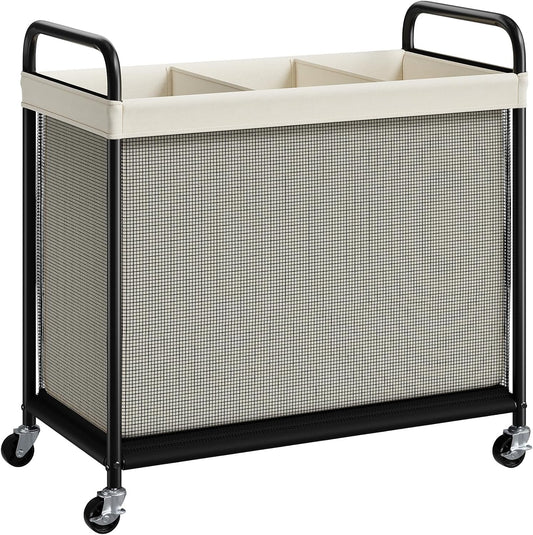 ELYKEN Laundry Hamper 3 Section, 120L Rolling Laundry Sorter with Wheels