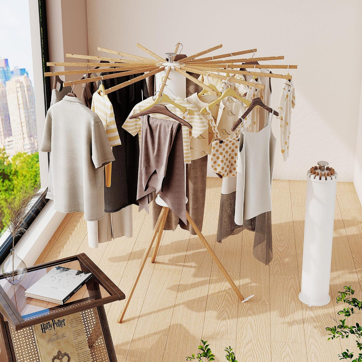 BOQORAD Clothes Drying Rack Foldable,Laundry Drying Rack,Drying Rack Clothing(16 Wood Poles),Clothes Hanger Rack,Laundry Rack Folding,Collapsible,Retractable