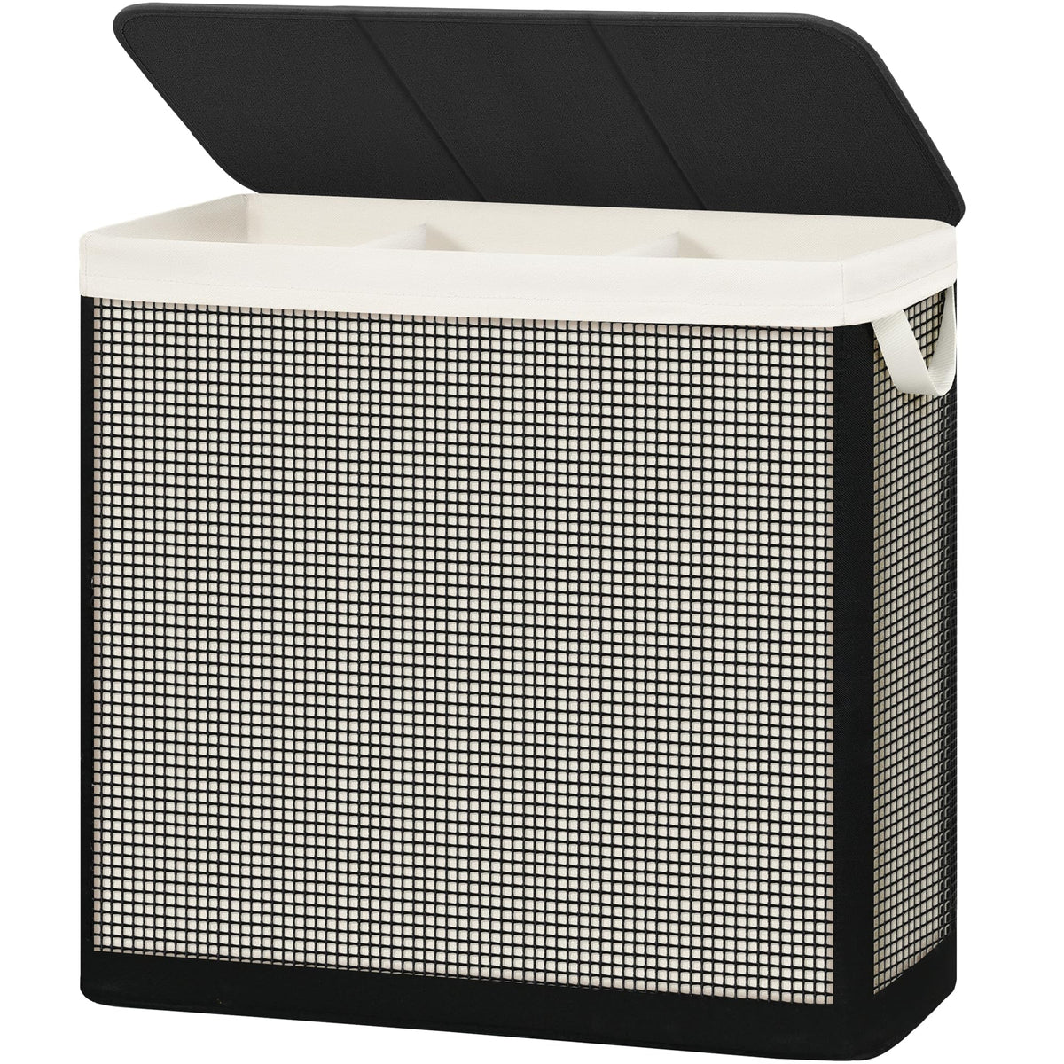 STO STO 2 Section Laundry Hamper with Lid, 140L Steel-Frame Double Laundry Hamper with Removable Washable Liner, Breathable Large Laundry Basket for Bedroom, Bathroom, Laundry Room, Dorm, Closet