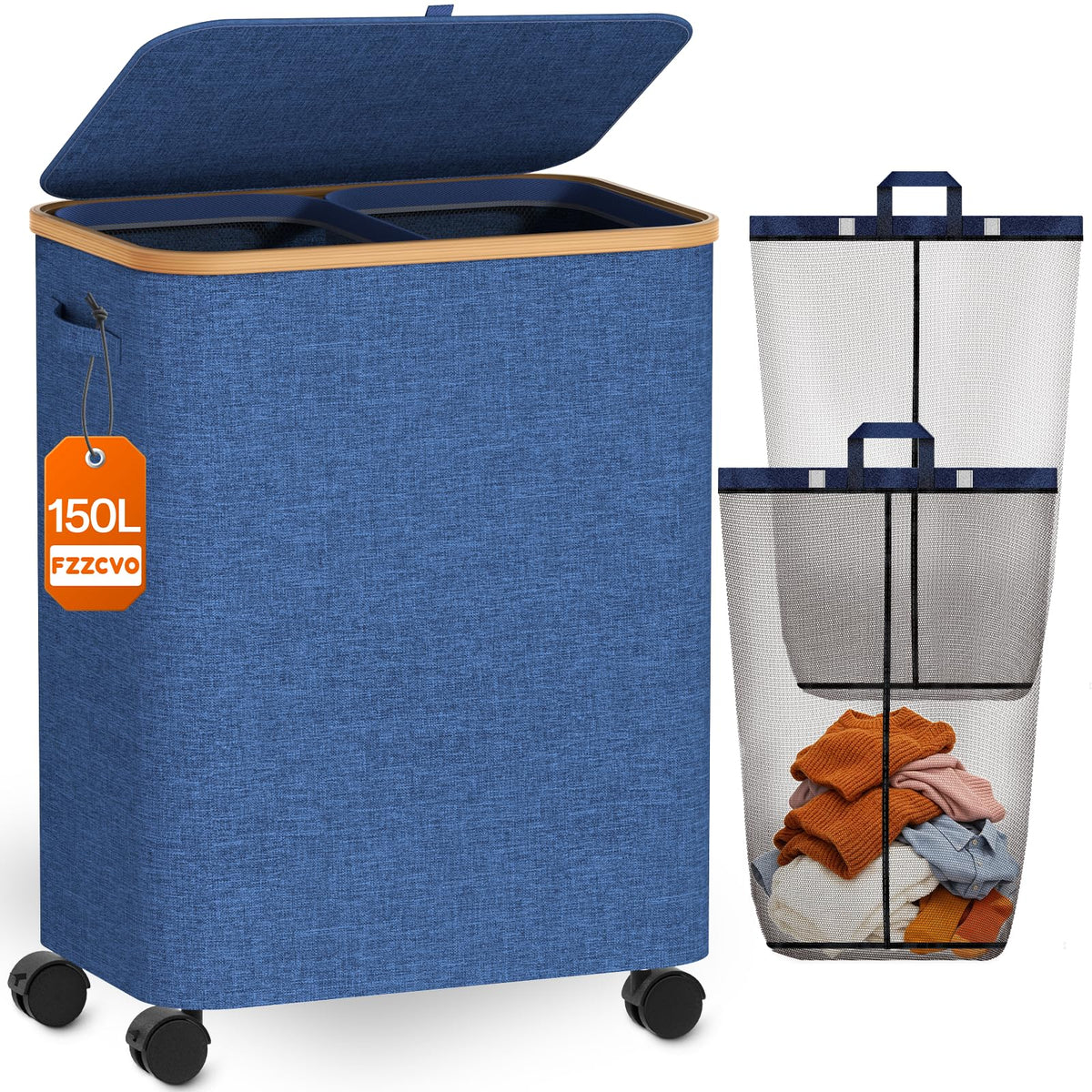 Laundry Hamper with Wheels, 75L Rolling Laundry Basket, Removable Inner Bag