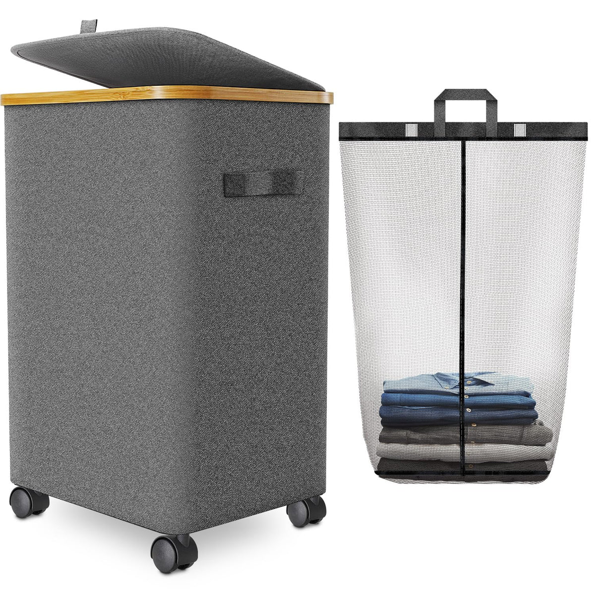 Laundry Hamper with Wheels, 75L Rolling Laundry Basket with Lid