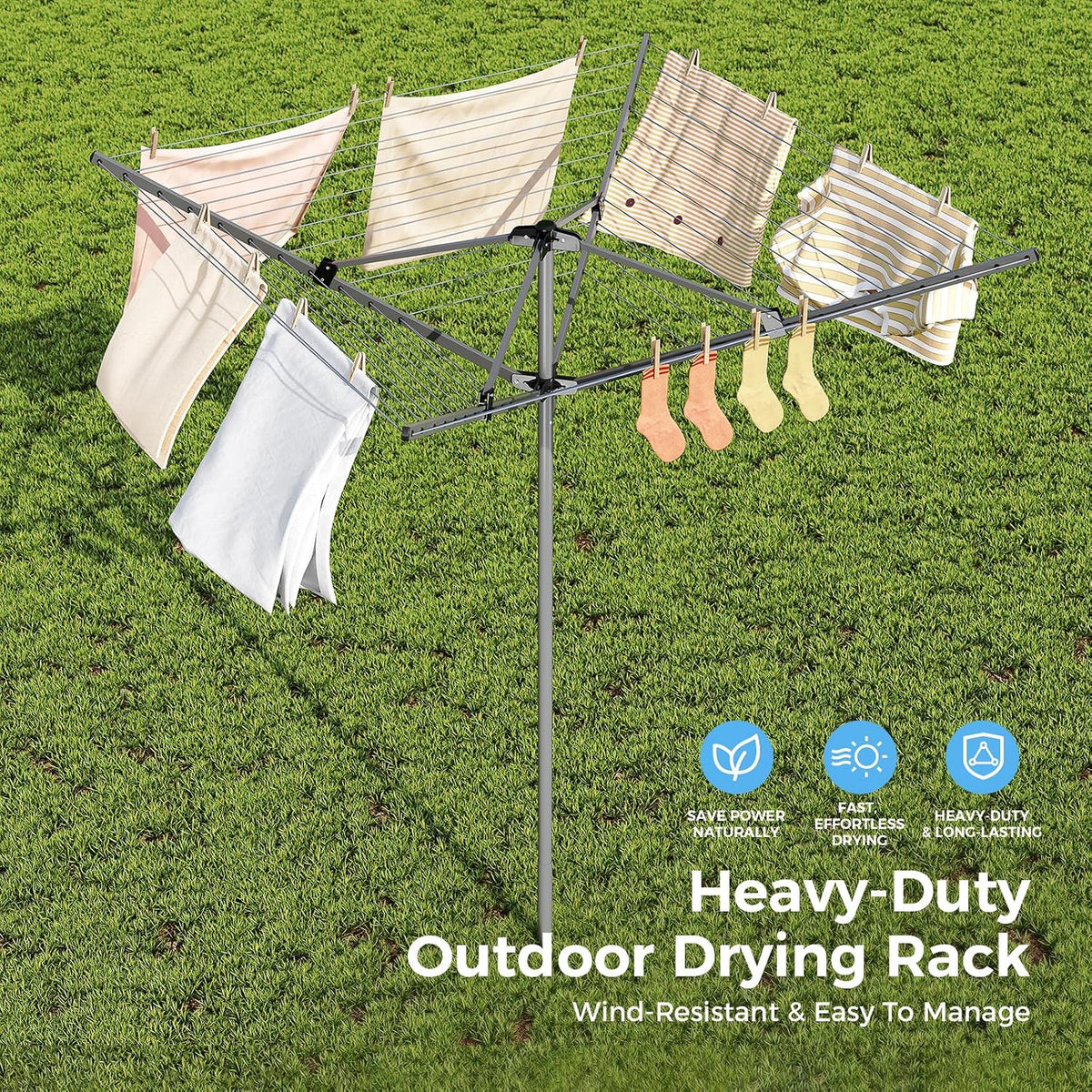 APEXCHASER Outdoor Clothes Drying Rack, 4-arm Umbrella Clothesline, 72.8" H
