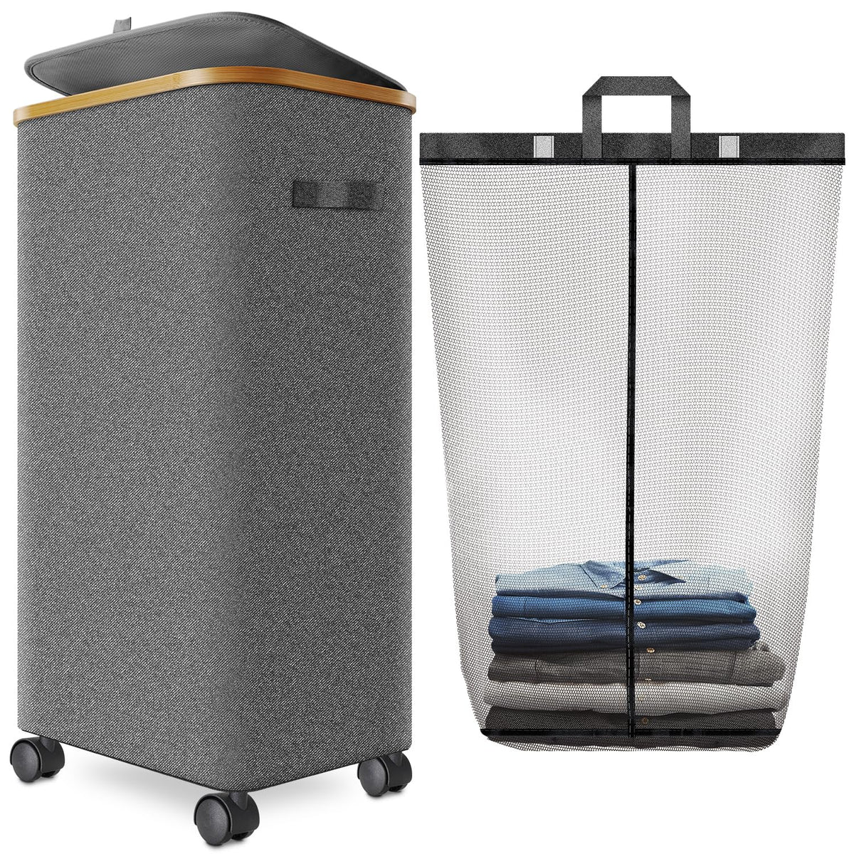 Laundry Hamper with Wheels, 75L Rolling Laundry Basket with Lid