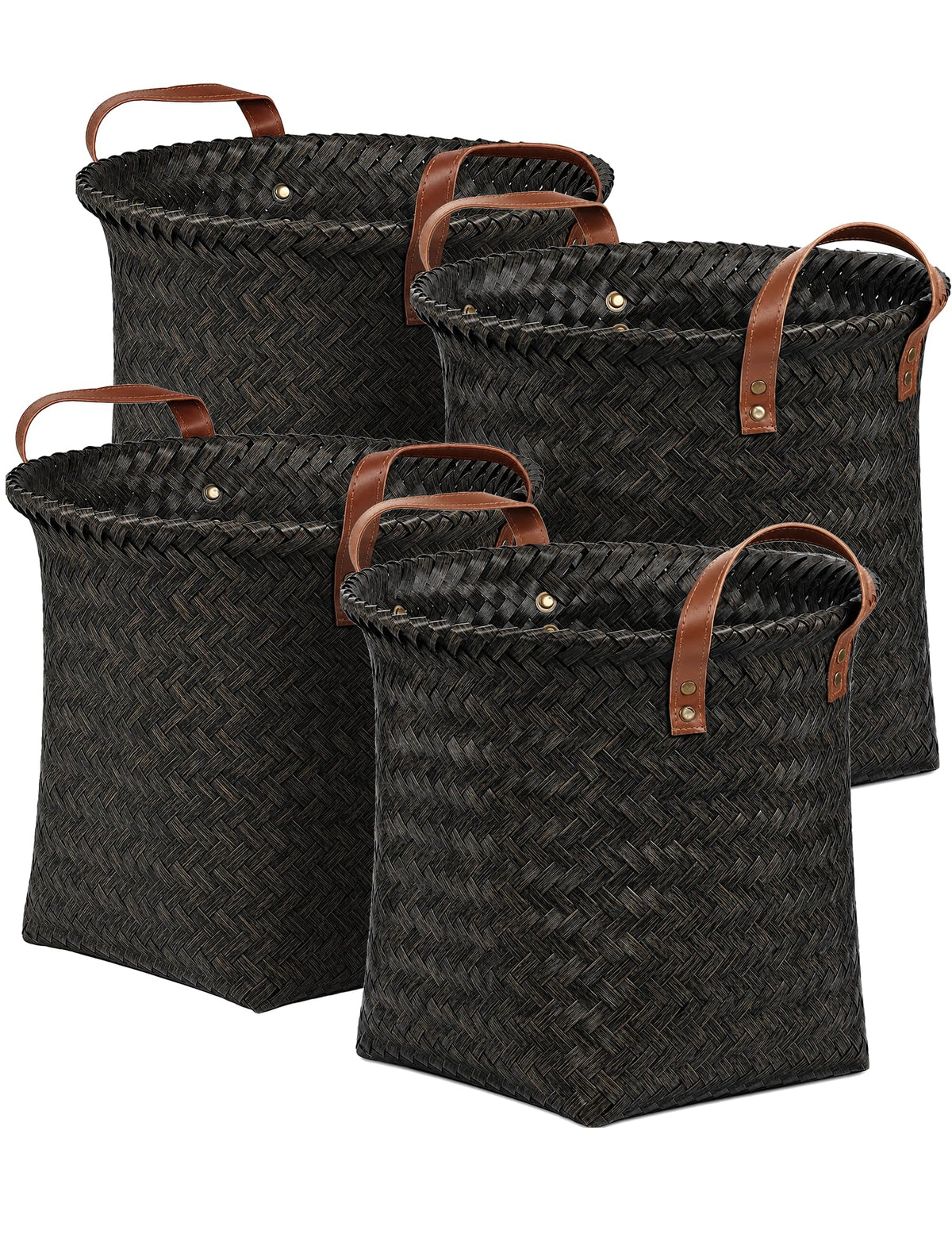 Wicker Storage Baskets, 4 Pack Woven Baskets for Shelves, Brown